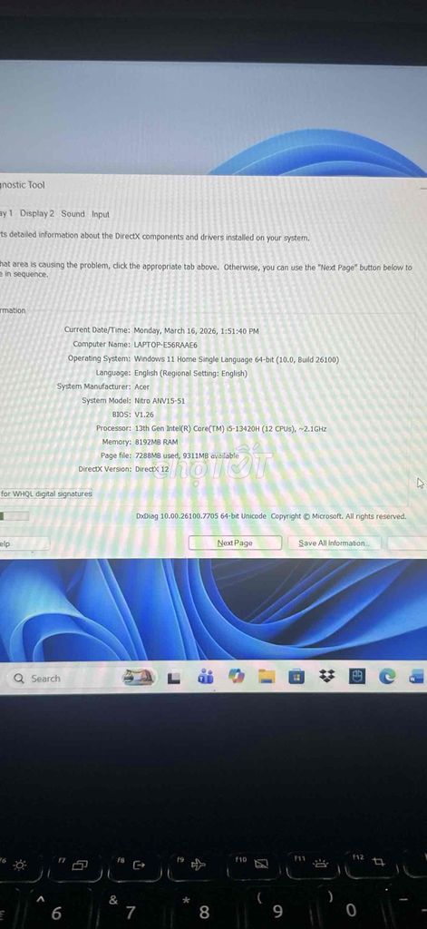 Acer Nitro ANV15-51 i5-13420H 16GB. Mua bán Laptop tại Quận Bình Tân Tp Hồ Chí Minh được đăng bởi Văn Trung hình 1