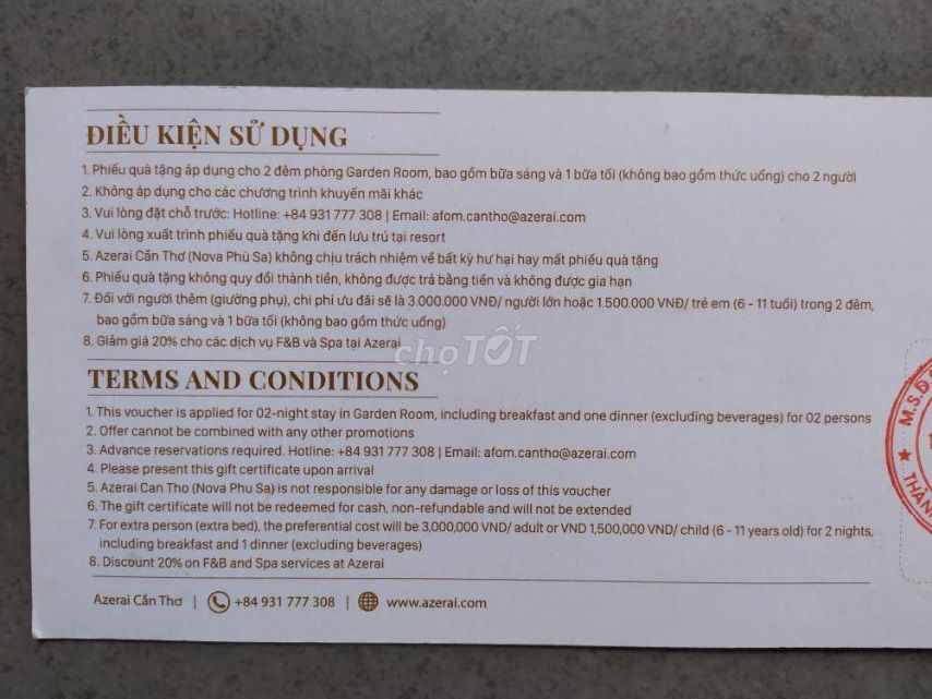 Azerai Cần Thơ - Phiếu nghỉ dưỡng 2 đêm