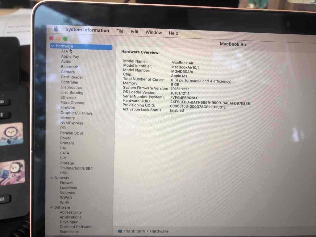 Apple MacBook Air M1 8GB/256GB Vàng hồng Like New. Mua bán Laptop tại Quận Tân Phú Tp Hồ Chí Minh được đăng bởi LÊ PHÚ THÀNH  hình 1