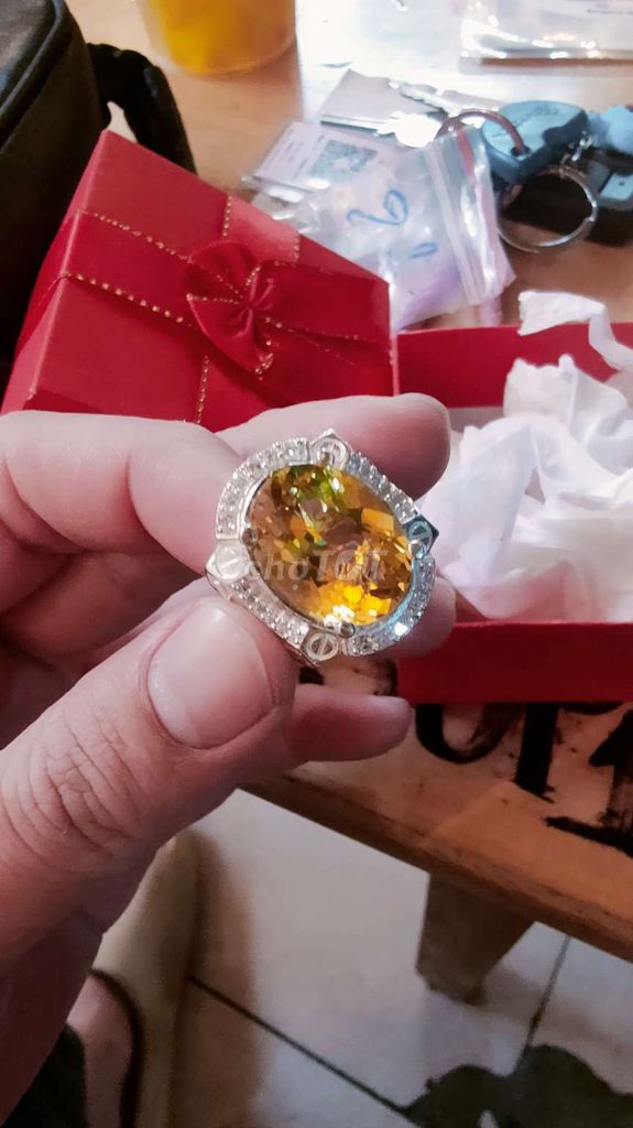 NHẪN BẠC 95 LÊN CITRINE TO KHỦNG