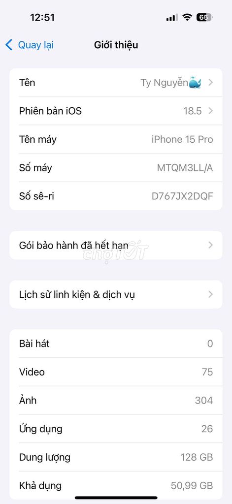Apple iPhone 15 Pro 128GB Đã dùng. Mua bán Điện thoại tại Thành phố Gia Nghĩa Đắk Nông được đăng bởi Quang Thiên hình 1