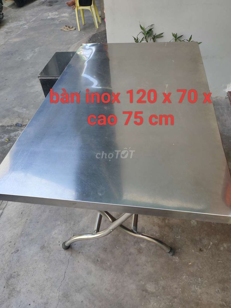 bàn inox xếp gọn 120 x 70 x  cao 75 cm