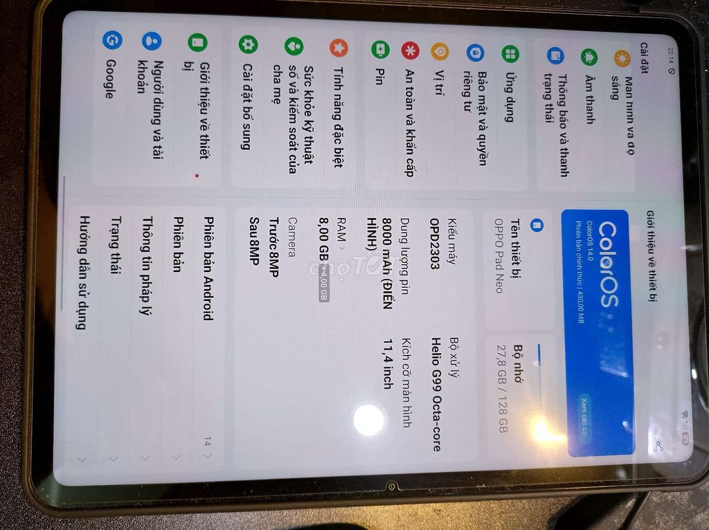 Oppo Neo 11.4 inch 8GB/128GB. Mua bán Máy tính bảng tại Quận Lê Chân Hải Phòng được đăng bởi tranvien hình 1