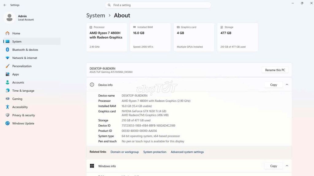 ASUS TUF Gaming A15 Ryzen 7 16GB/477GB. Mua bán Laptop tại Huyện Định Quán Đồng Nai được đăng bởi Vuvu Vuvu hình 1
