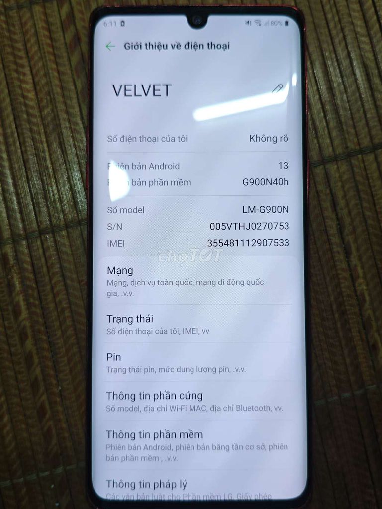 LG Velvet 8GB/128GB. Bán or gl. Mua bán Điện thoại tại Thành phố Thủ Đức Tp Hồ Chí Minh được đăng bởi Zata  hình 1