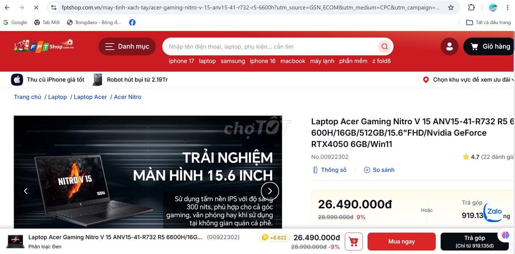 Acer Nitro V15 ANV15-41 Ryzen 5 16GB 512gb 4050 6g. Mua bán Laptop tại Thành phố Vinh Nghệ An được đăng bởi Tuấn hình 1