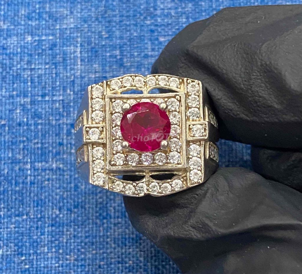 Nhẫn bạc châu á ruby giác cạnh