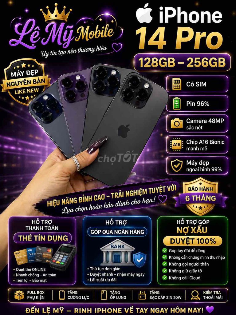 GÓP NỢ XẤU ĐƯA 5800 NHẬN MÁY 14PRO 128GB ZIN KENG. Mua bán Điện thoại tại Quận Tân Phú Tp Hồ Chí Minh được đăng bởi LỆ MỸ mobile hình 1