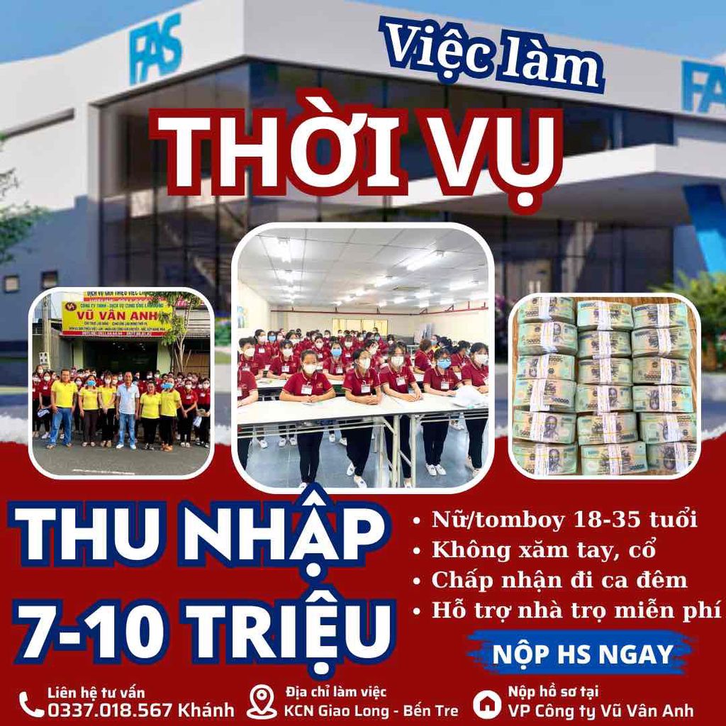 Tuyển Nữ Thời Vụ Fas Có Trọ Miễn Phí