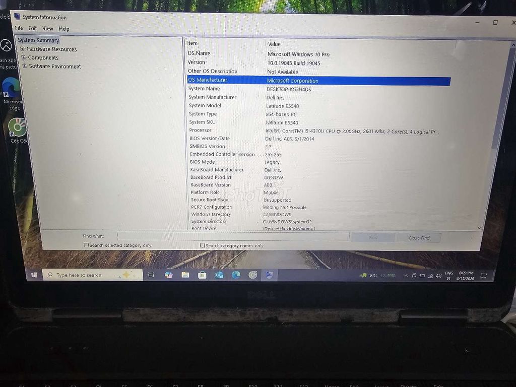 Dell Latitude E5540 i5-4310U. Mua bán Laptop tại Quận Tân Phú Tp Hồ Chí Minh được đăng bởi Quy Doan hình 1