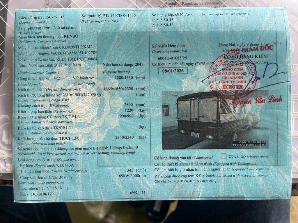 Xe tải Kenbo 1 tấn thùng bạt cánh dơi 2022 rất mới. Mua bán Xe tải, xe ben tại Thành phố Dĩ An Bình Dương được đăng bởi Ngọc Linh hình 4