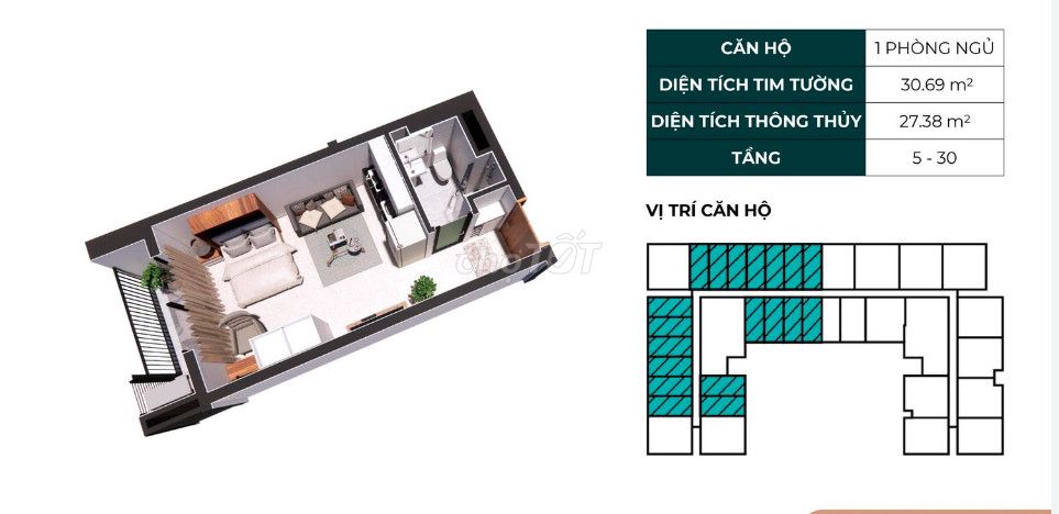 Bán căn hộ 30m2 view TP HCM, 340 triệu góp 1.5 năm không lãi suất