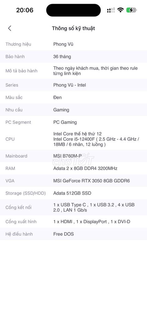 i5-12400F RTX 3050 6GB 16GB/512GB Đen. Mua bán Máy tính để bàn tại Thành phố Đông Hà Quảng Trị được đăng bởi Tên chưa cung cấp hình 1