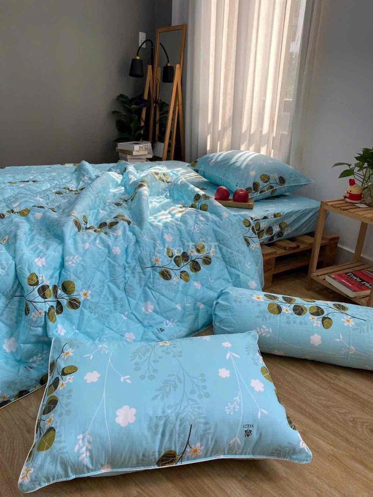 Bộ drap giường Cotton Hoa lá Xanh dương M6. Mua bán Giường, chăn ga gối nệm tại Quận Tân Phú Tp Hồ Chí Minh được đăng bởi Shop nhỏ hình 1