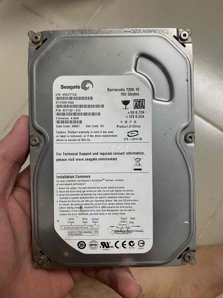 Xác ổ cứng HDD Seagate Barracuda 160GB SATA. Mua bán Linh kiện (RAM, Card...) tại Quận Gò Vấp Tp Hồ Chí Minh được đăng bởi Đình Phúc hình 1
