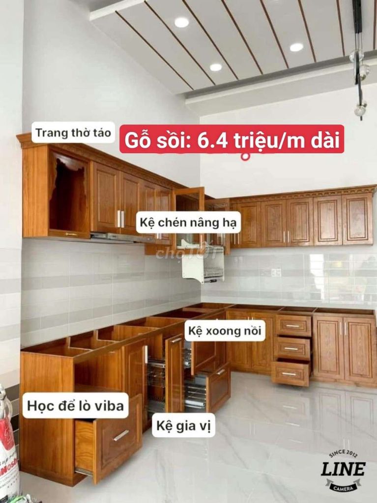 Đo vẽ, thiết kế, lắp ráp tủ bếp, kệ bếp gỗ sồi