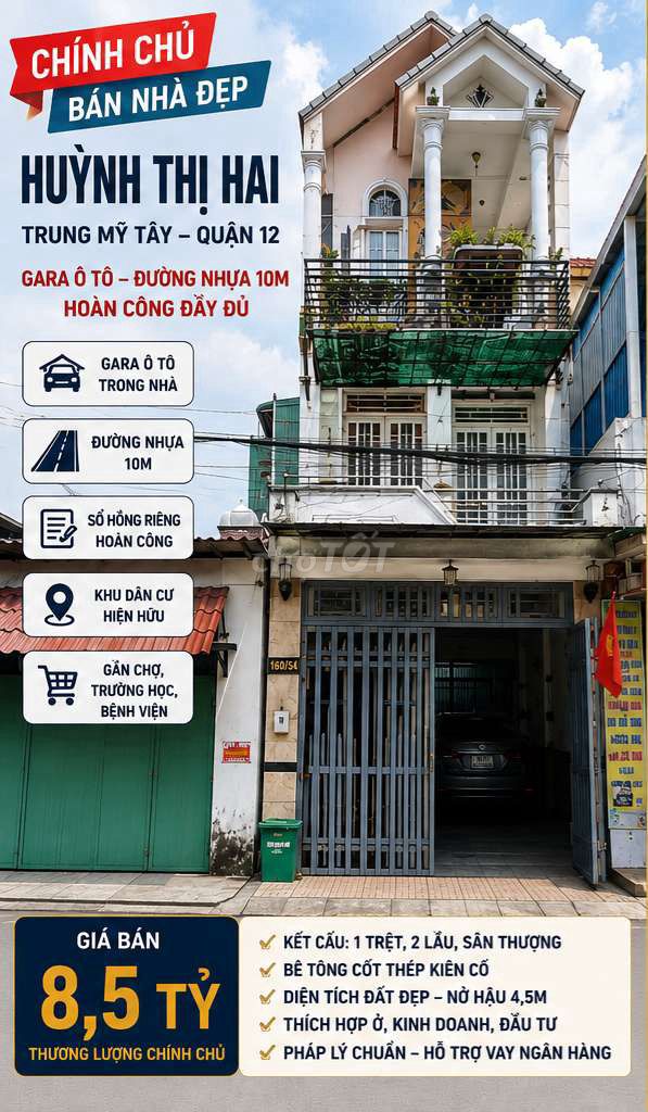 Chính chủ bán nhà Huỳnh Thị Hai, 91,4m², gara ô tô, đường 10m