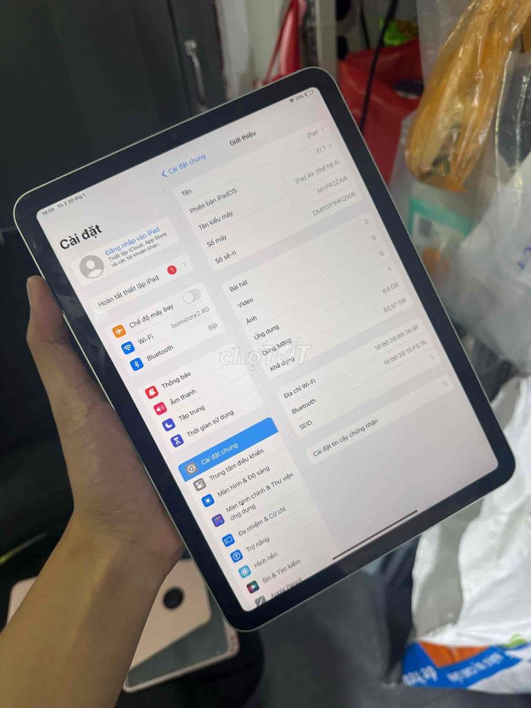 ipad air 4 wiffi 64gb mất vân tay icloud sạch