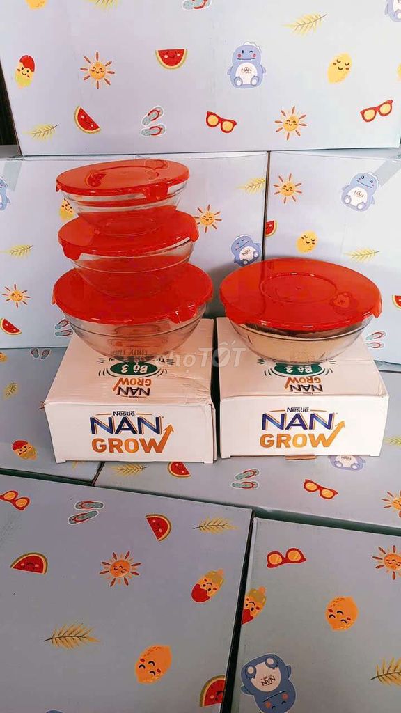 Set 5 bộ thố thủy tinh hkm sữa Nan(15 cái) 99k