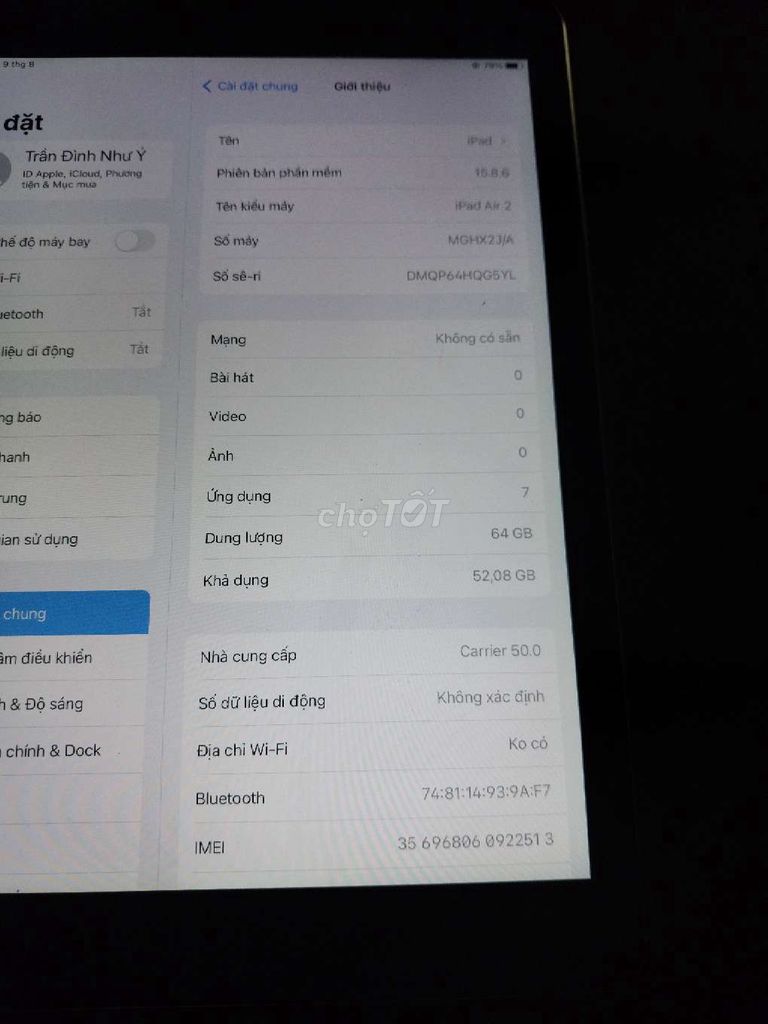 Apple iPad Air 2 64GB Xám Lỗi Wifi. Mua bán Máy tính bảng tại Huyện Hòa Vang Đà Nẵng được đăng bởi Nguyễn Văn Phương hình 1