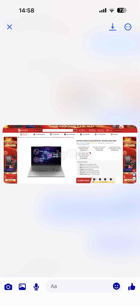 Lenovo LOQ Essential 15IAX9E i5-12450HX 16GB/512GB. Mua bán Laptop tại Huyện Thanh Trì Hà Nội được đăng bởi Sơn Trần hình 1