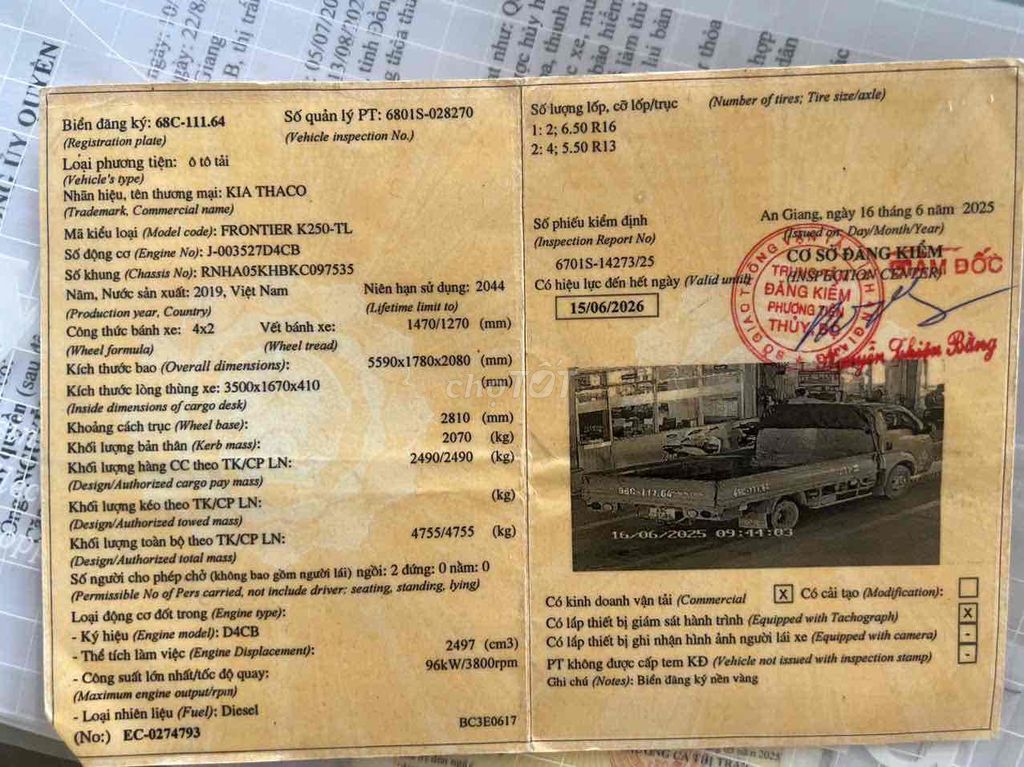 KIA K250 2t5 THÙNG LỮNG. Mua bán Xe tải, xe ben tại Quận Cái Răng Cần Thơ được đăng bởi TRẦN BẢO hình 9