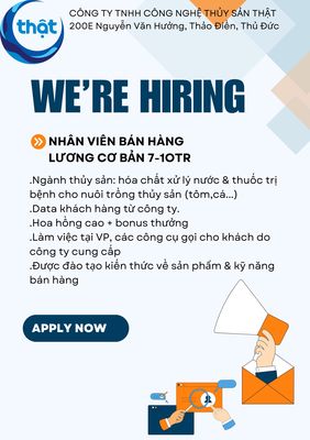 Nhân viên bán hàng thuốc thủy sản Quận 2, TpHCM. Việc làm tại Quận 1 Tp Hồ Chí Minh được đăng bởi Công ty TNHH Truyền Thông Thật hình 1