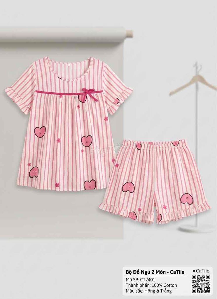 CaTiie Đồ ngủ Nữ Cotton Hồng & Trắng. Mua bán Quần áo tại Thành phố Thuận An Bình Dương được đăng bởi Tiệm Tole Nhỏ hình 1