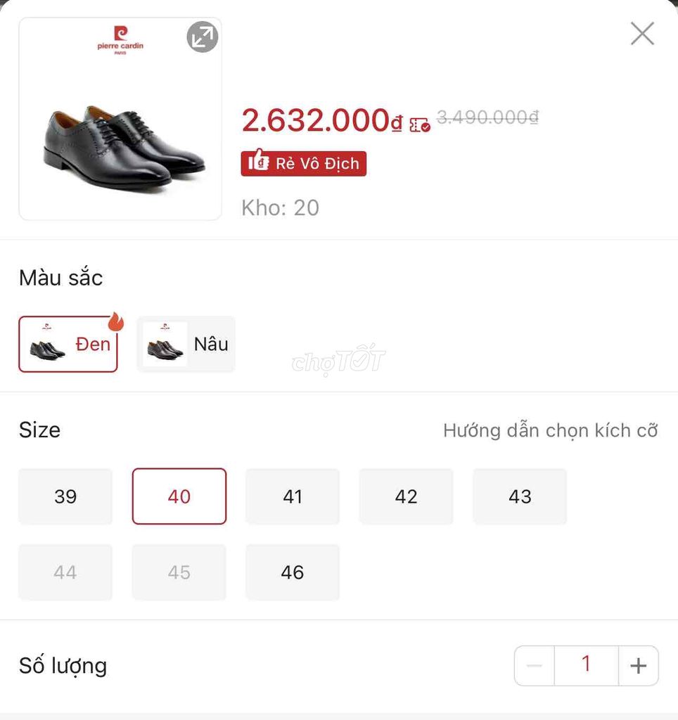 Giày Oxford Pierre Cardin Da thật Đen Nam 40. Mua bán Giày dép tại Quận 12 Tp Hồ Chí Minh được đăng bởi Phà Nguyễn hình 1