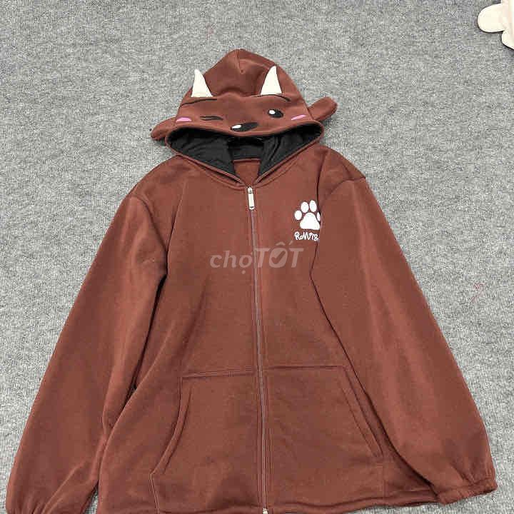 ÁO KHOÁC HOODIE NỮ IN CHÂN MÈO CÓ NÓN 2 SỪNG