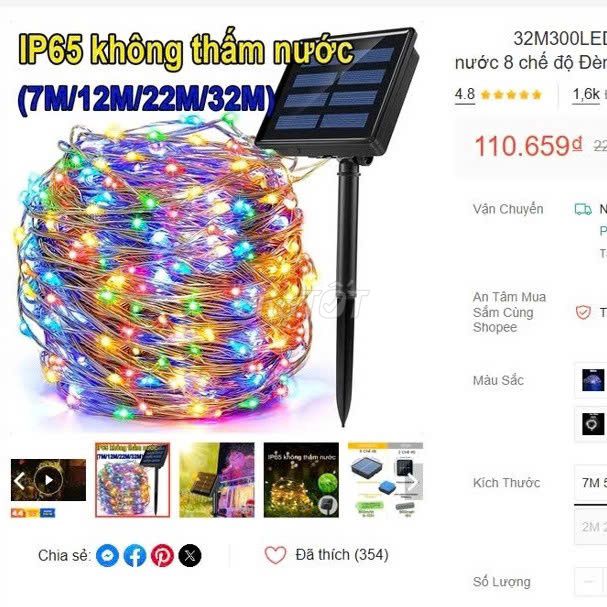 Đèn năng lượng mặt trời 8 chế độ dài 32M 300LED. Mua bán Đèn tại Thành phố Dĩ An Bình Dương được đăng bởi hàng mới thanh lý 1 nữa giá hình 1