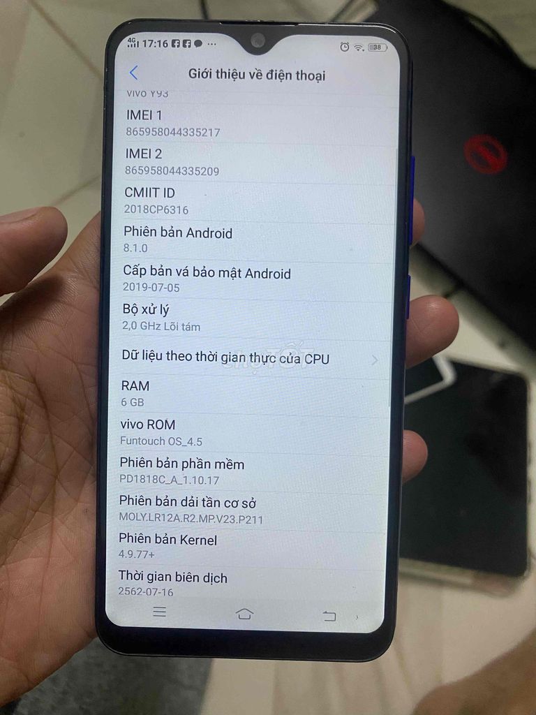 Vivo Y93 128GB Xanh. Mua bán Điện thoại tại Quận 3 Tp Hồ Chí Minh được đăng bởi Khải Lê Hữu Quốc hình 1