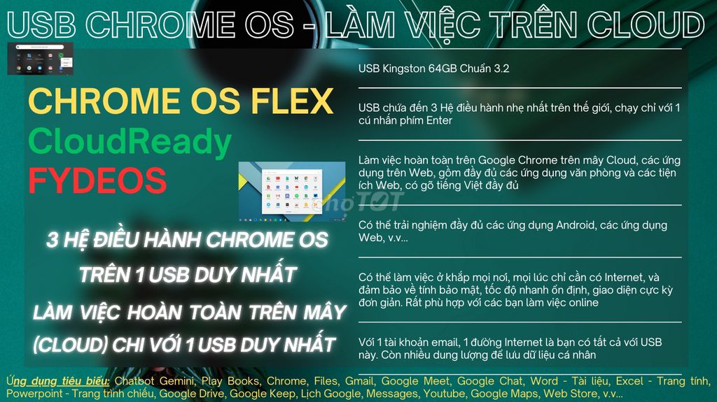 USB CHROME OS - LÀM VIỆC TRÊN CLOUD (MÂY). Mua bán Phụ kiện (Màn hình, Chuột...) tại Quận Bình Tân Tp Hồ Chí Minh được đăng bởi Minh Dũng hình 1