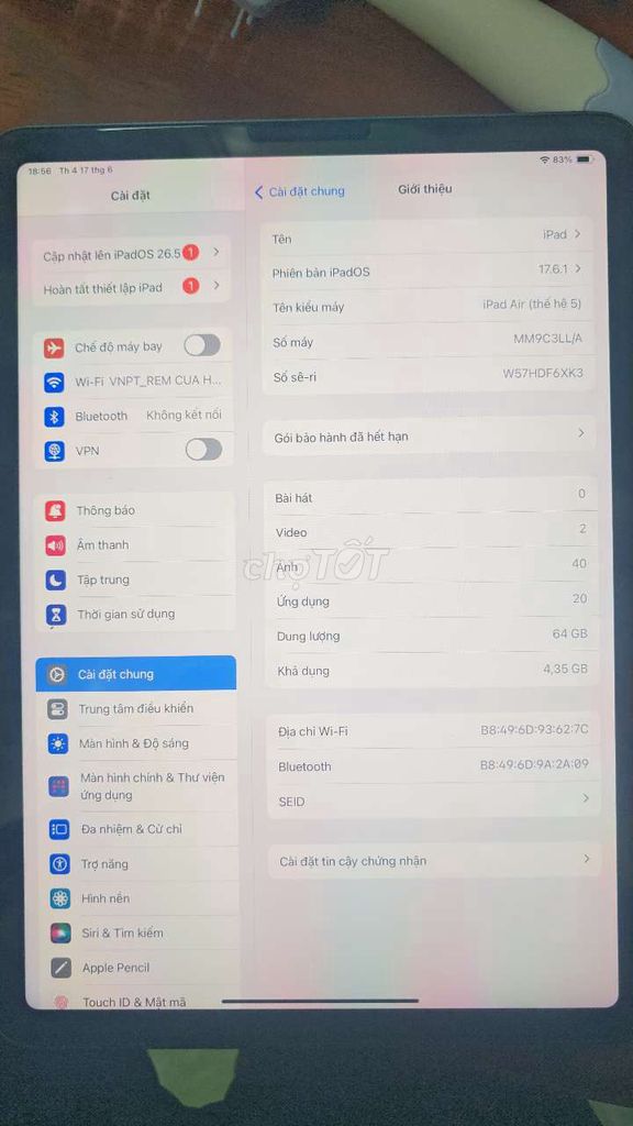 Apple iPad Air 5 Wifi 64GB . Mua bán Máy tính bảng tại Huyện Chơn Thành Bình Phước được đăng bởi Phong Phan hình 1