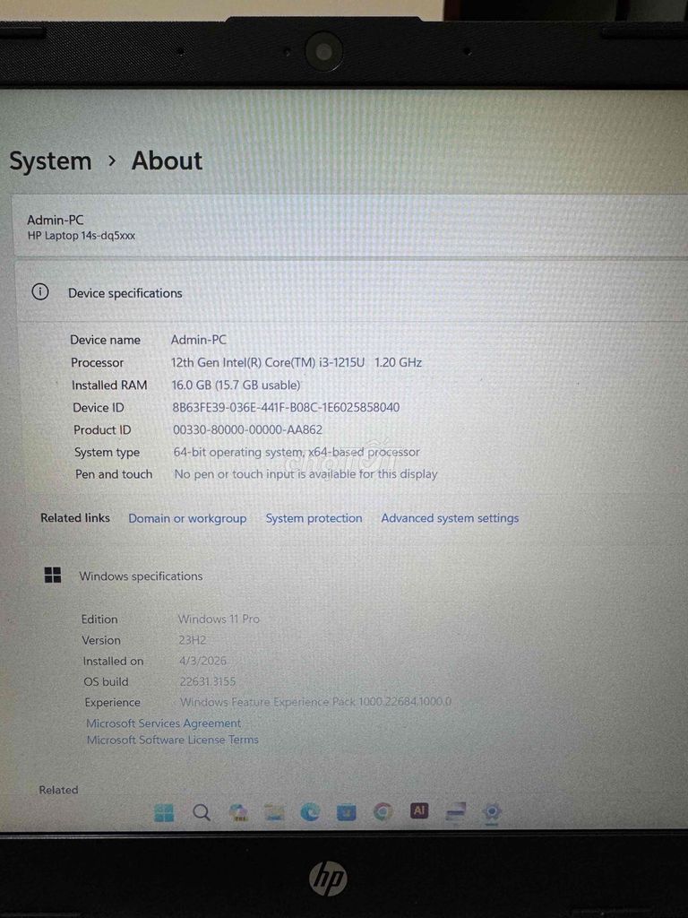 Lap HP 14s dq5121tu Core i3, RAM 16GB, SSD 512GB. Mua bán Laptop tại Quận Hải Châu Đà Nẵng được đăng bởi Duy Long hình 1