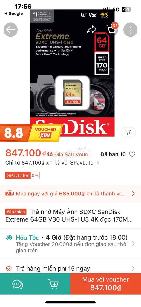 Thẻ nhớ SanDisk Extreme 64GB UHS-I U3 V30. Mua bán Phụ kiện (Màn hình, Chuột...) tại Thành phố Thủ Dầu Một Bình Dương được đăng bởi hh hình 1