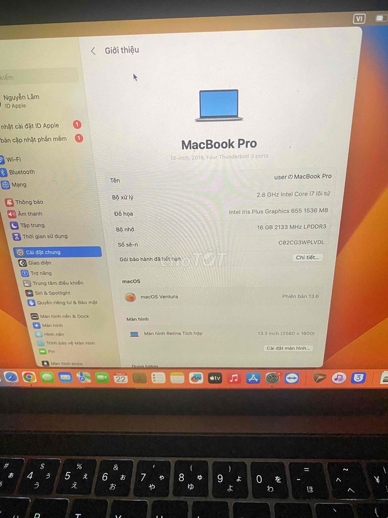 Apple MacBook Pro 2019 i7 13.3 inch 16GB/512GB. Mua bán Laptop tại Huyện Hòa Thành Tây Ninh được đăng bởi Lâm hình 1