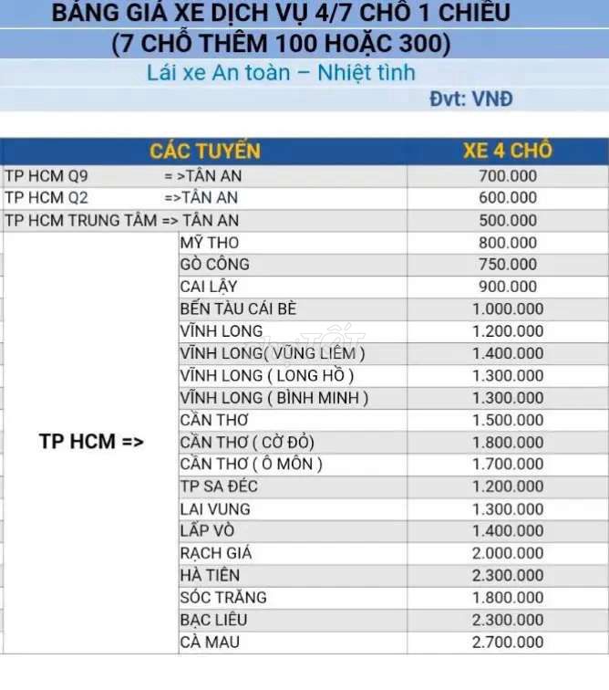 Dịch vụ xe đi 1 chiều