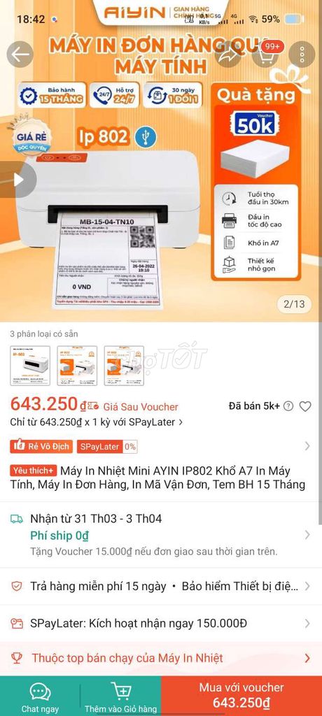 Máy in nhiệt ip-802 aryin. Mua bán Đồ dùng văn phòng tại Thành phố Nam Định Nam Định được đăng bởi Nguyên  hình 1