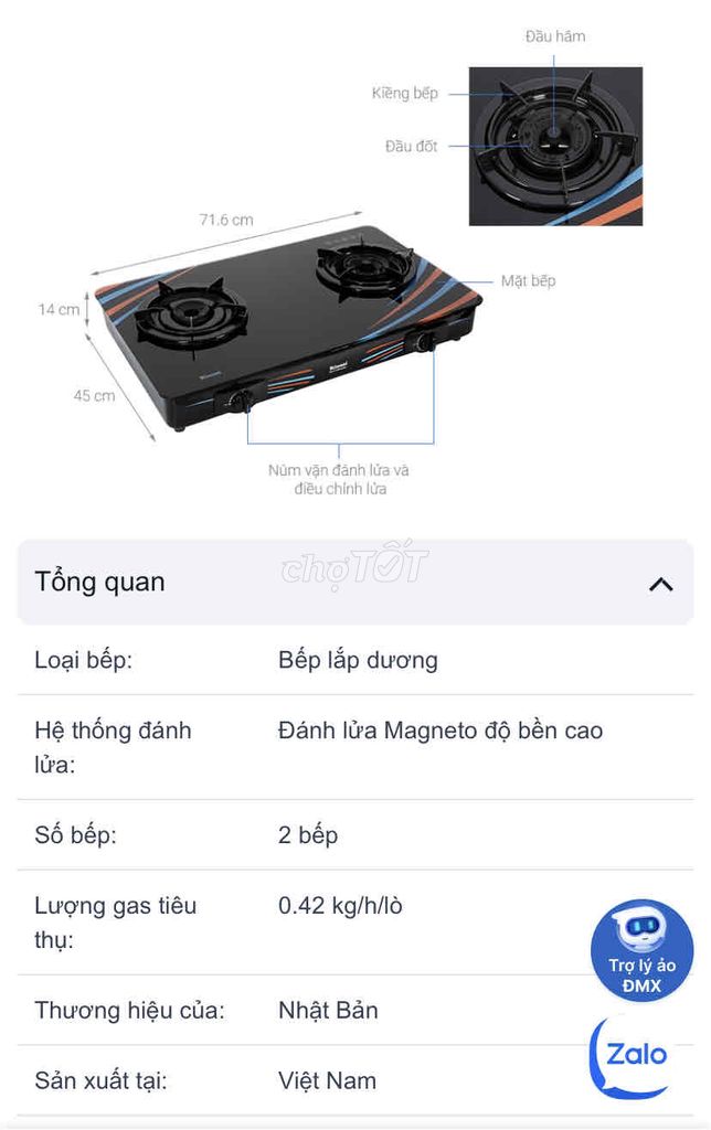 Bếp ga đôi Rinnai RV-715Slim(GL-SC) (mới 100%)