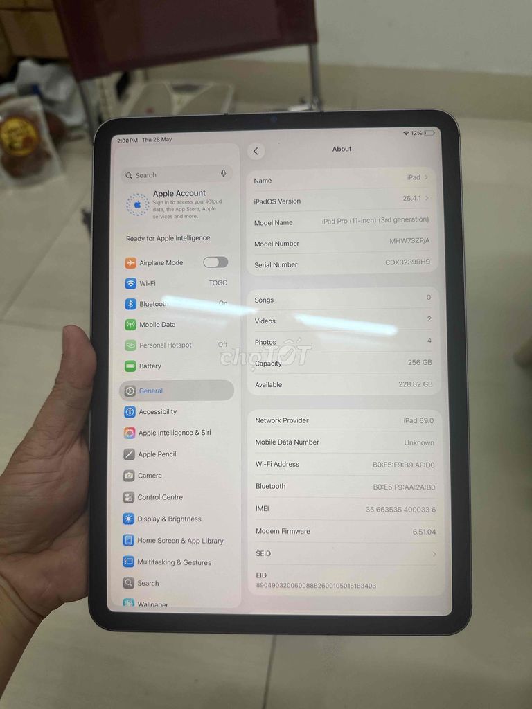 Apple iPad Pro M1 11 inch 256GB 5G pin 93. Mua bán Máy tính bảng tại Quận Phú Nhuận Tp Hồ Chí Minh được đăng bởi Bao  hình 1