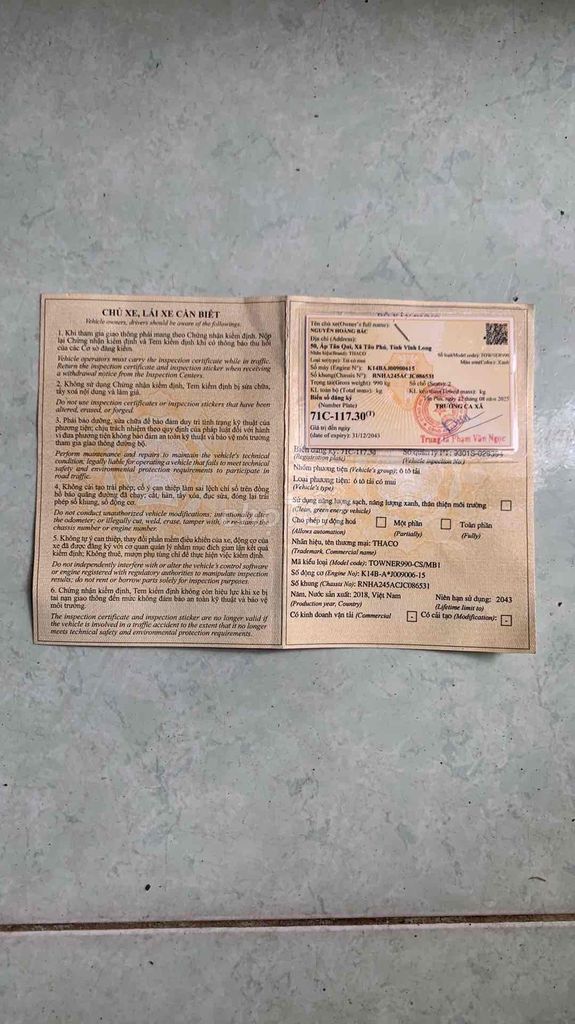 thaco 990 kg /2018 lạnh cabin,kiểm dài 11/26. Mua bán Xe tải, xe ben tại Huyện Châu Thành Bến Tre được đăng bởi nguyen van trung hình 14