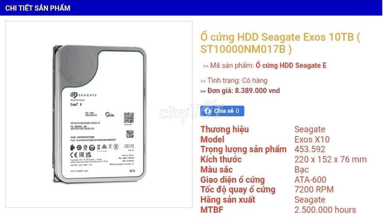 Ổ cứng HDD Seagate Exos X10 10TB Bạc. Mua bán Linh kiện (RAM, Card...) tại Thành phố Biên Hòa Đồng Nai được đăng bởi Davil hình 1