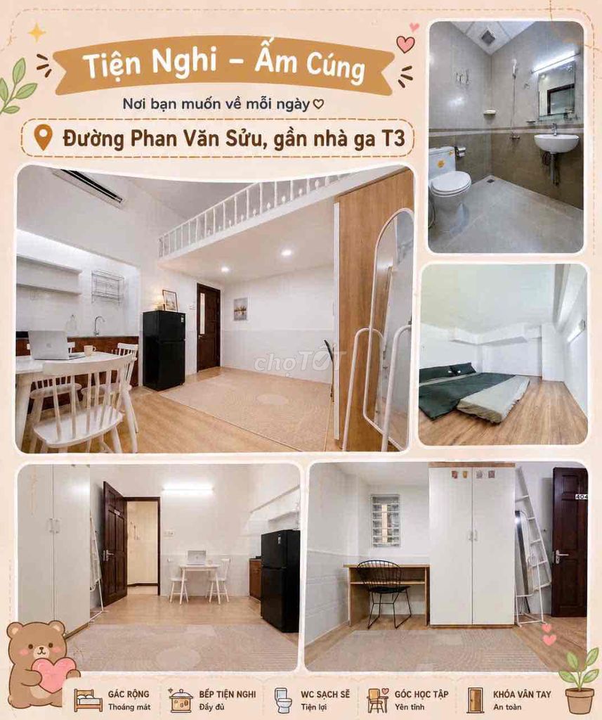 🍀GÁC RỘNG FULL NỘI THẤT , PHAN VĂN SỬU -GẦN NHÀ GA T3 , ETOWN CỘNG HOÀ