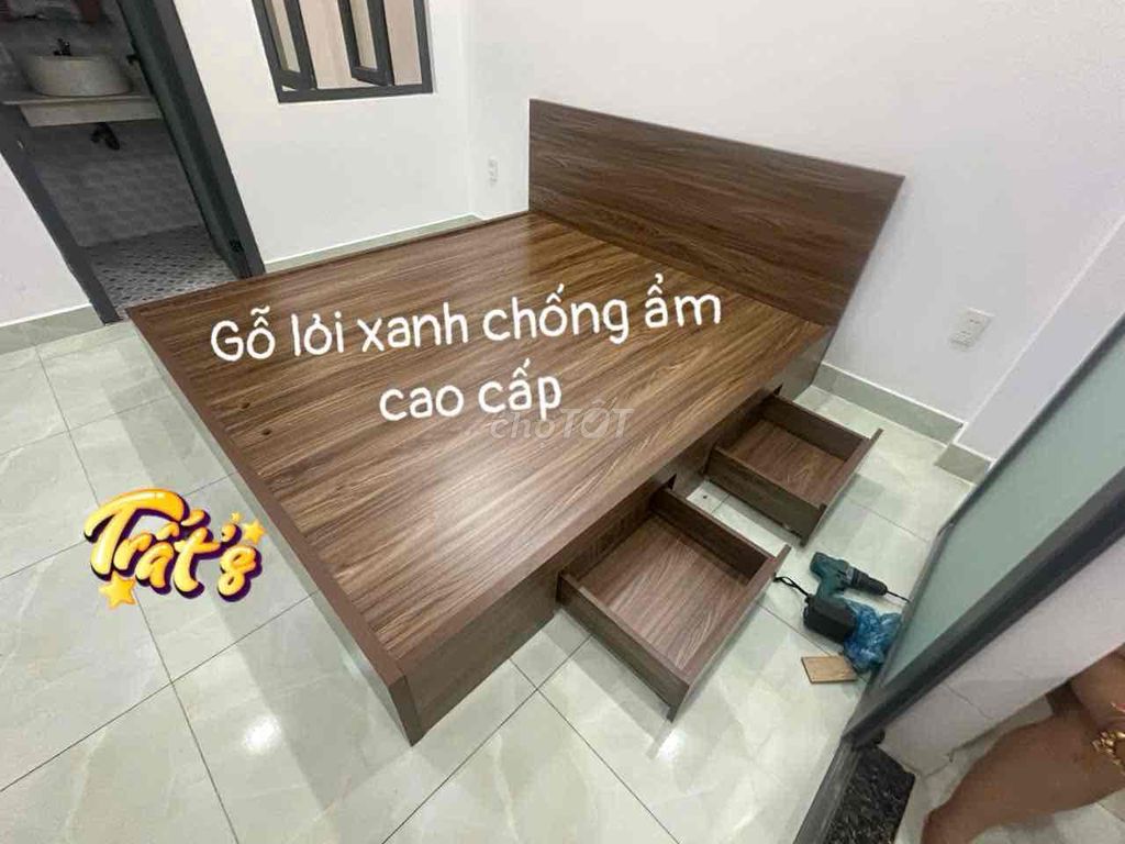 giường gỗ MDF lỏi xanh cao cấp phủ melamine