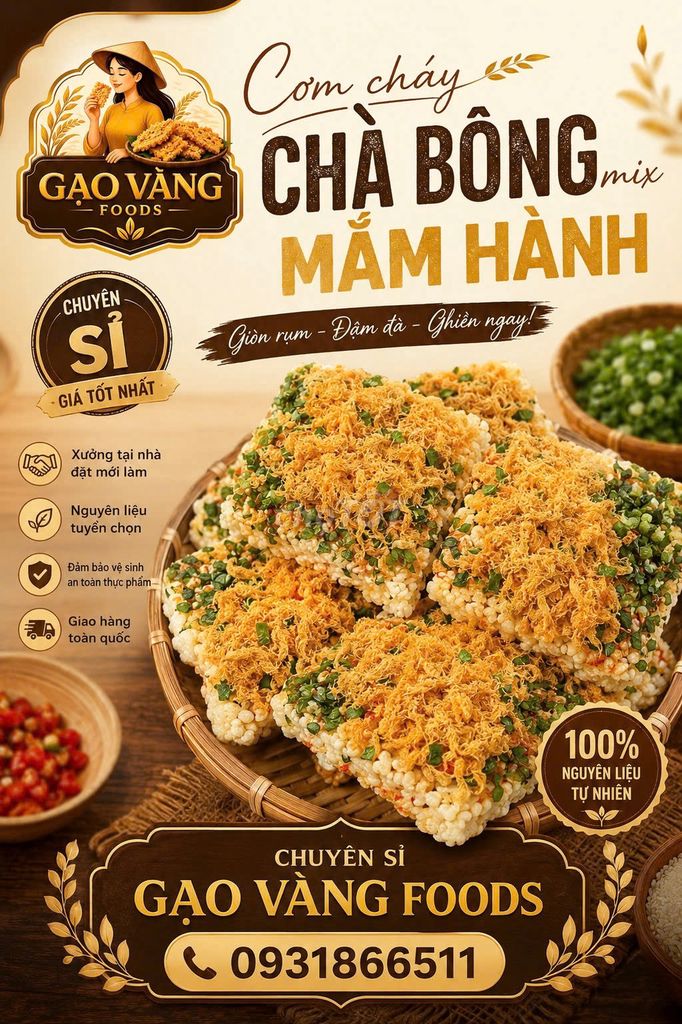 Cơm cháy Gạo Vàng Foods Mắm hành 110g. Mua bán Đồ ăn, thực phẩm và các loại khác tại Quận Bình Tân Tp Hồ Chí Minh được đăng bởi Gạo Vàng Foods hình 1