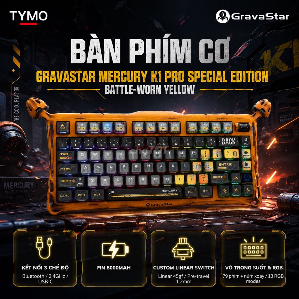 GravaStar Mercury K1 Pro - Battle-Worn Yellow . Mua bán Phụ kiện (Màn hình, Chuột...) tại Quận Phú Nhuận Tp Hồ Chí Minh được đăng bởi TYMO Việt Nam hình 1