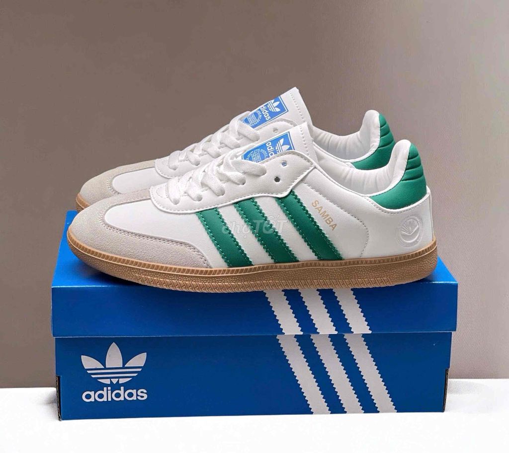 Giày nam nữ Adidas Samba sọc xanh lá chính hãng