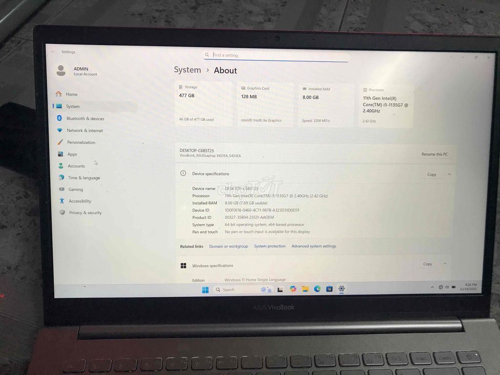 Asus Vivobook S433EA ( i5-1135G7 14 inch 8GB/512GB. Mua bán Laptop tại Quận 8 Tp Hồ Chí Minh được đăng bởi khánh minh nguyễn hình 1