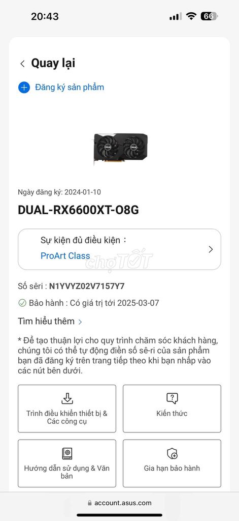 ASUS RX6600 XT DUAL người dùng BH